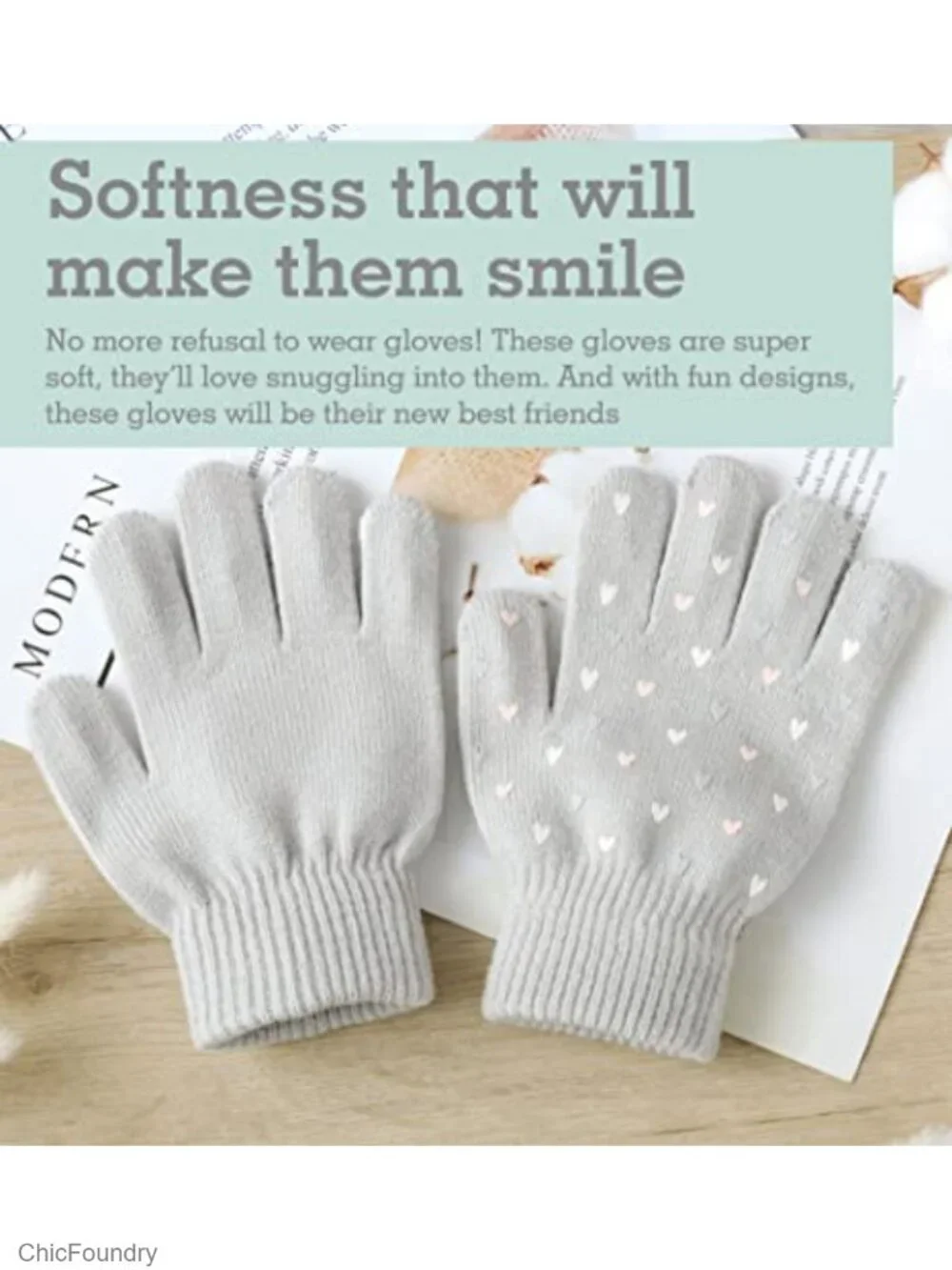 Kids Winter Gloves - 3 Pack - Soft Acrylic Spandex Knit Gloves for Cold Weather